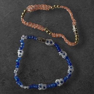Elegant Blue and Gold Beaded Bracelet Set